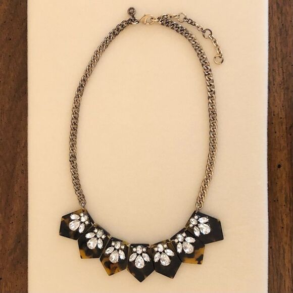 J.Crew | Tortoise and Rhinestone Statement Necklace | 18” Adjustable - Picture 1 of 4